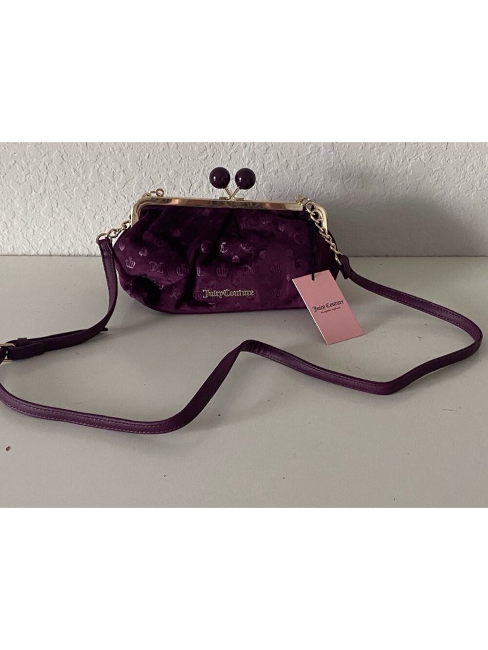 Juicy Couture Keep It Classy Frame Crossbody Bag Purse Kisslock Pickled Beet NEW